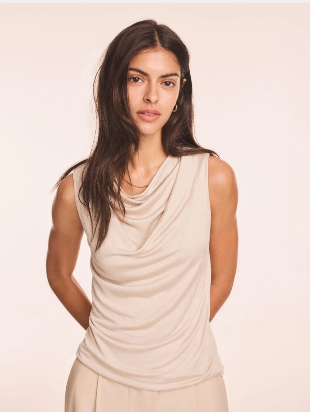 Mint Velvet Neutral Drapped Top Size M